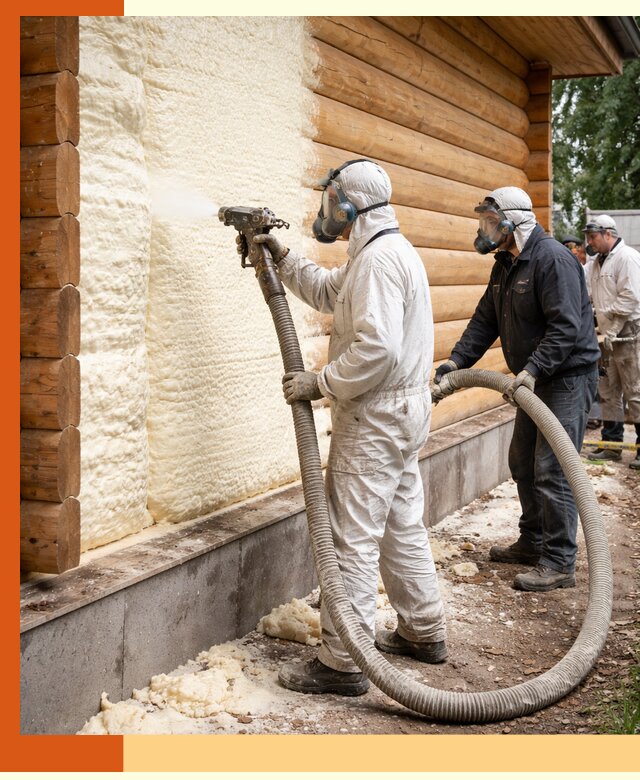 Утепление дома из бруса пенополиуретаном в Подольске