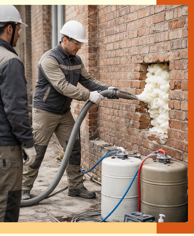 Заливка ППУ в пустоты кирпичной стены в Подольске от 2865 руб. | ТепломастерПдл