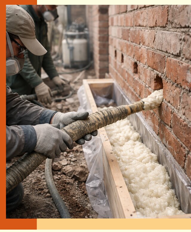 Заливка ППУ в пустоты кирпичной стены в Подольске